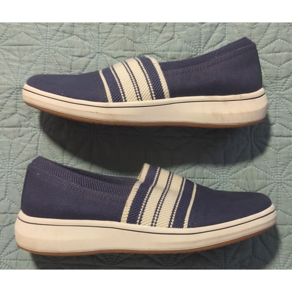 Clarks Women's Cloudsteppers BreezeSky Mist Sz 6 Washable Slip-Ons Navy Stretch - Picture 9 of 10